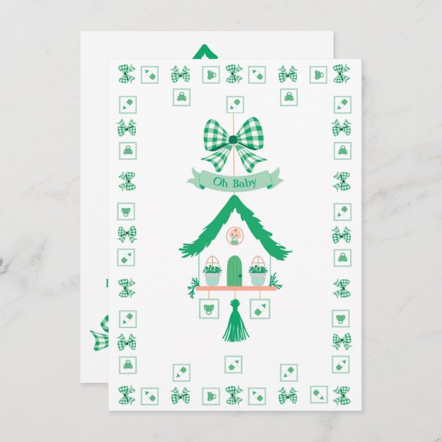 Personlig Grönt House Oh Baby Shower Inbjudningar (Fram/baksida)