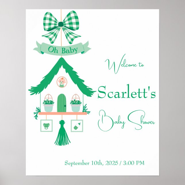 Personlig Grönt House Oh Baby Shower Poster (Framsidan)