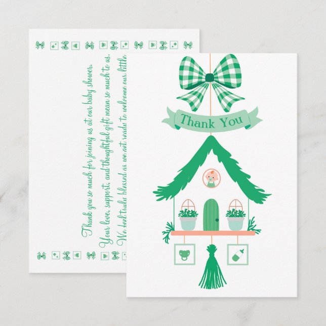 Personlig Grönt House Tack Baby Shower Kort (Fram/baksida)