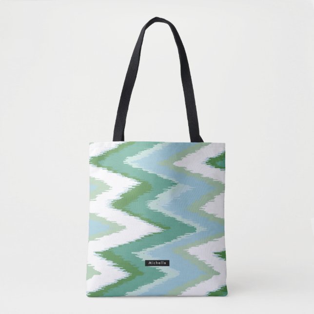 Personlig grönt Ikat Chevron Mönster Bridesmaid Tygkasse (Framsida)