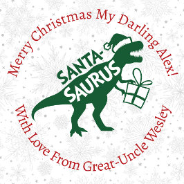 Personlig Grönt jul Santa-Saurus Dinosaur Presentpapper