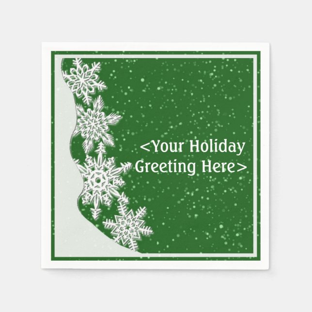 Personlig Grönt jul Snowflake Napkins Pappersservett (Framsidan)