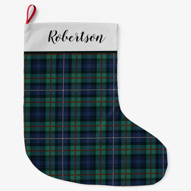 Personlig Grönt Lila Robertson Tartan Stor Julstrumpa (Framsidan)