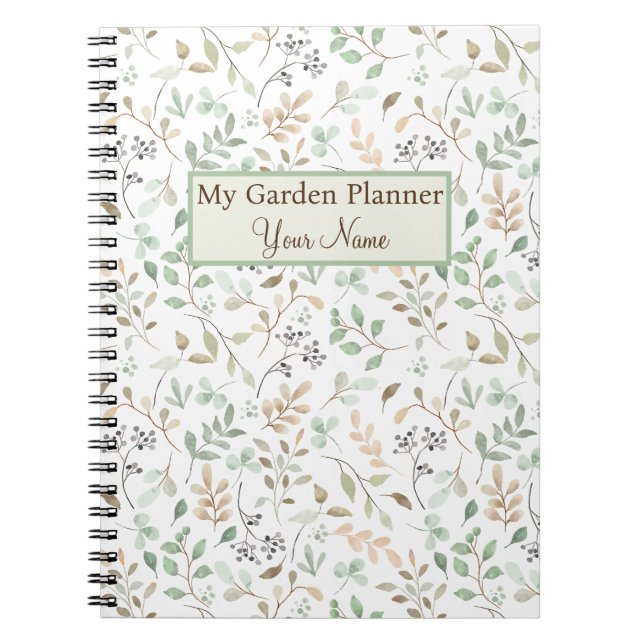 Personlig Grönt och brun Blommigt Garden Planner Anteckningsbok (Framsidan)
