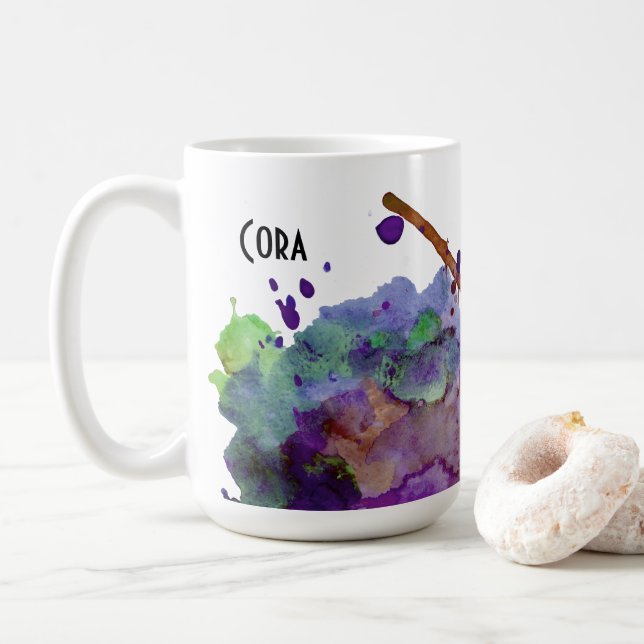 Personlig Grönt och Lila Vattenfärgplattor 2 Kaffemugg (Med munk)