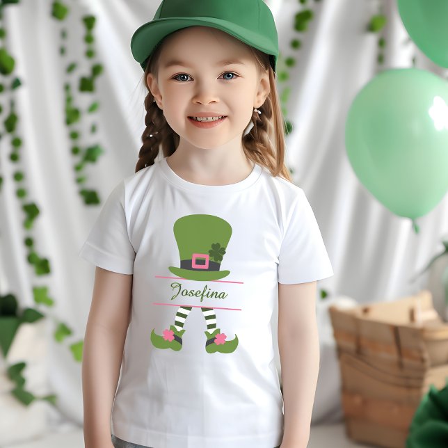 Personlig Grönt och Rosa Leprechaun för flickor T Shirt (Personalized Green and Pink Leprechaun for Girls T-Shirt)