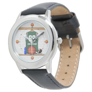 Personlig Grönt och White Basketball Jersey Armbandsur