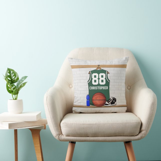 Personlig Grönt och White Basketball Jersey Kudde (Stol)