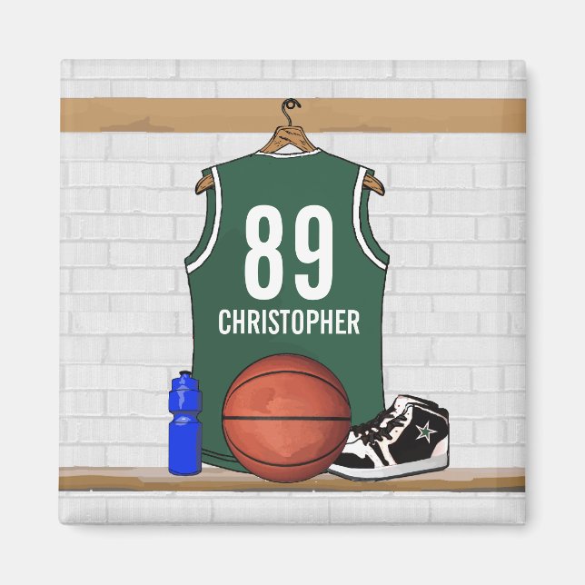Personlig Grönt och White Basketball Jersey Magnet (Framsidan)