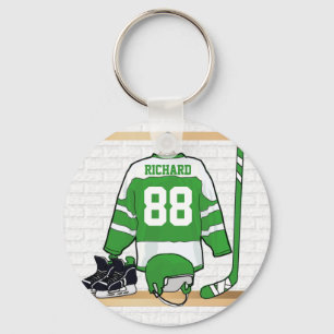 Personlig Grönt och White Ice Hockey Jersey Nyckelring