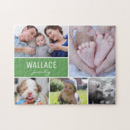 Personlig Grönt Photo Collage Family Pussel