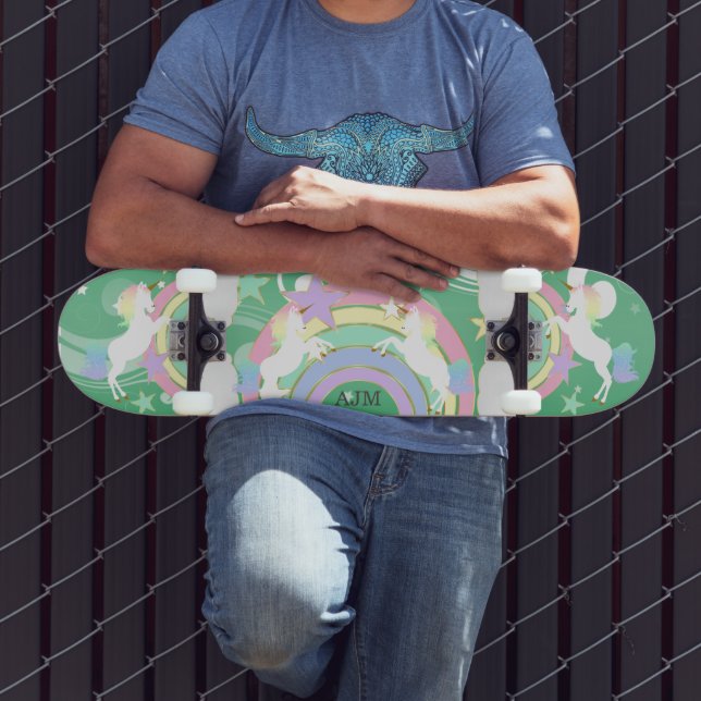 Personlig Grönt Rainbow Unicorn Mini Skateboard Bräda 18,5 Cm (Utomhus 3)