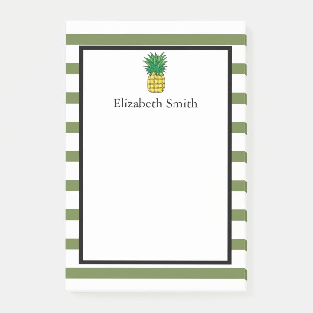 Personlig Grönt Rand Ananas Post-it Block (Framsida)