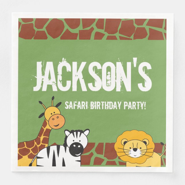 Personlig Grönt Safari Giraffe Birthday Pappersservett (Framsida)