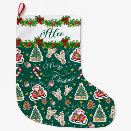 Personlig Grönt Santa God jul Stor Julstrumpa