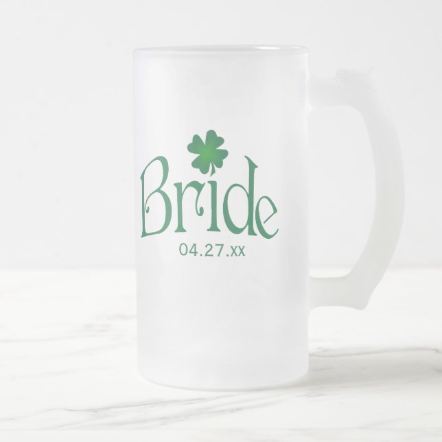 Personlig Grönt Shamrock Bride Beer Stein Frostat Ölglas (Höger)