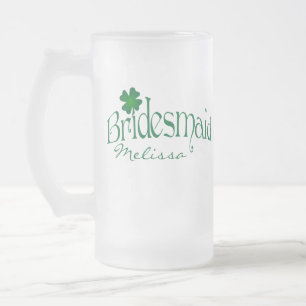 Personlig Grönt Shamrock Bridesmaid Beer Stein Frostat Ölglas