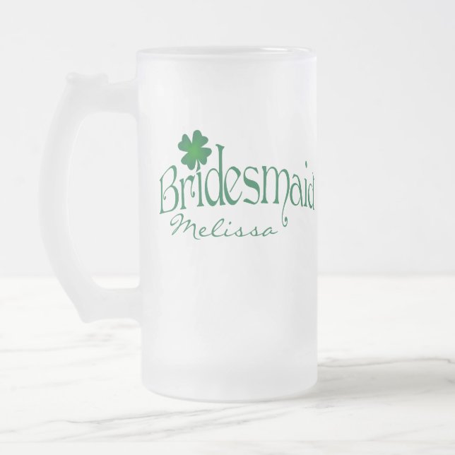Personlig Grönt Shamrock Bridesmaid Beer Stein Frostat Ölglas (Vänster)