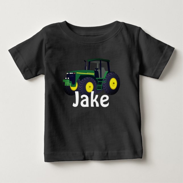 Personlig Grönt Tractor Baby T-Shirt (Framsida)