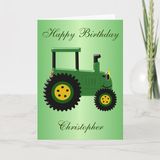 Personlig Grönt Tractor Birthday Kort (Framsida)