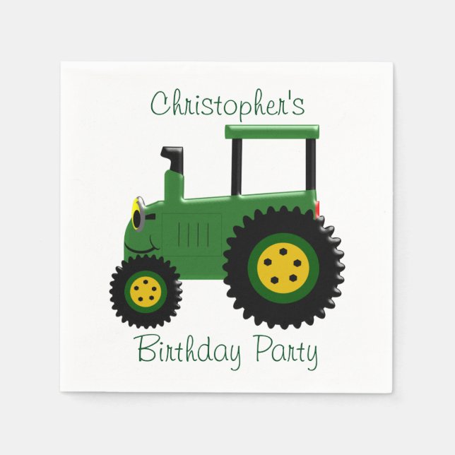 Personlig Grönt Tractor Birthday Pappersservett (Framsidan)
