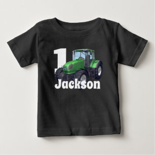 Personlig Grönt Tractor First Birthday  T Shirt