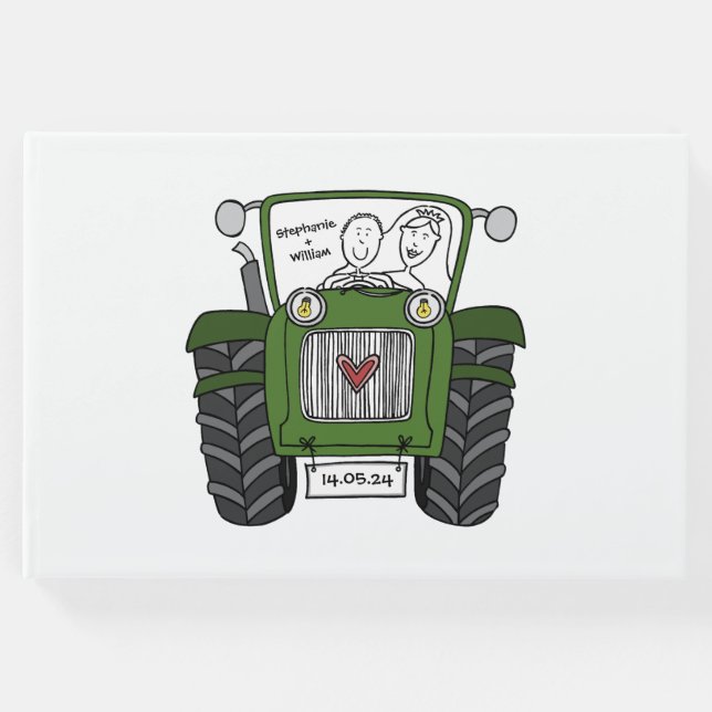 Personlig Grönt Tractor Land Farm Bröllop Gästböcker (Framsida)