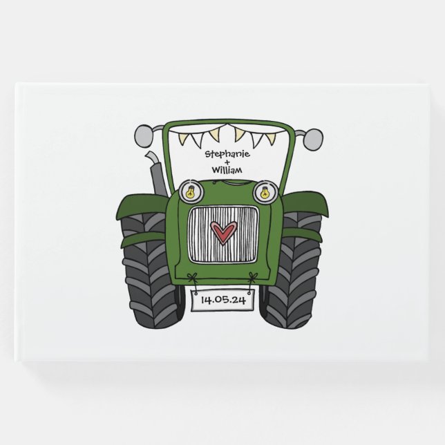 Personlig Grönt Tractor Land Farm Bröllop Gästböcker (Framsida)