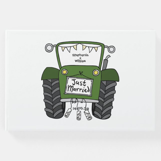Personlig Grönt Tractor Land Farm Bröllop Gästböcker (Framsida)
