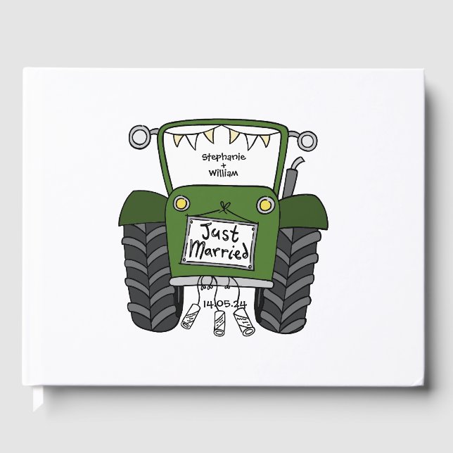 Personlig Grönt Tractor Land Farm Bröllop Gästböcker (Framsida)