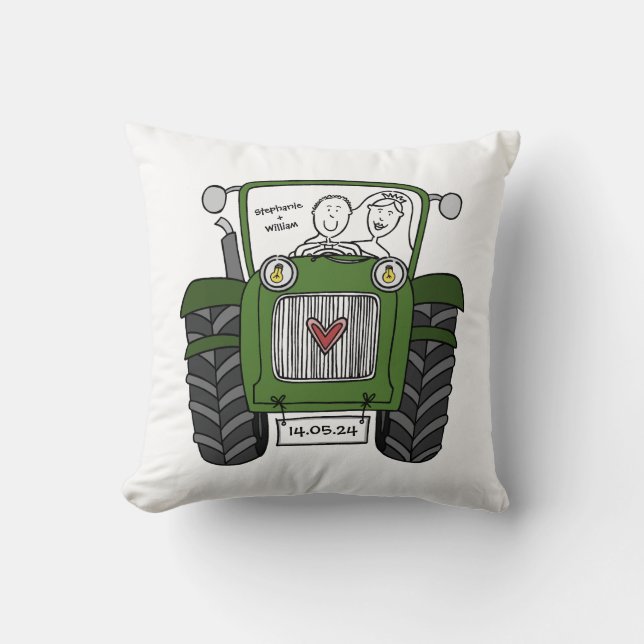 Personlig Grönt Tractor Land Farm Bröllop Kudde (Framsida)