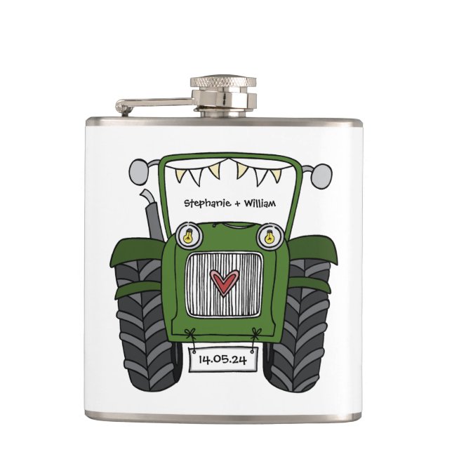 Personlig Grönt Tractor Landsbyggsbröllop Gift Fickplunta (Framsidan)