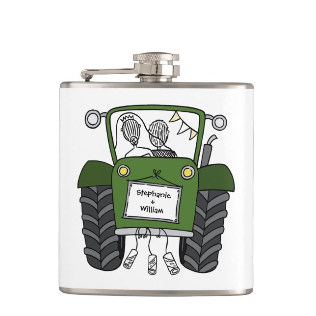 Personlig Grönt Tractor Landsbyggsbröllop Gift Fickplunta (Framsidan)