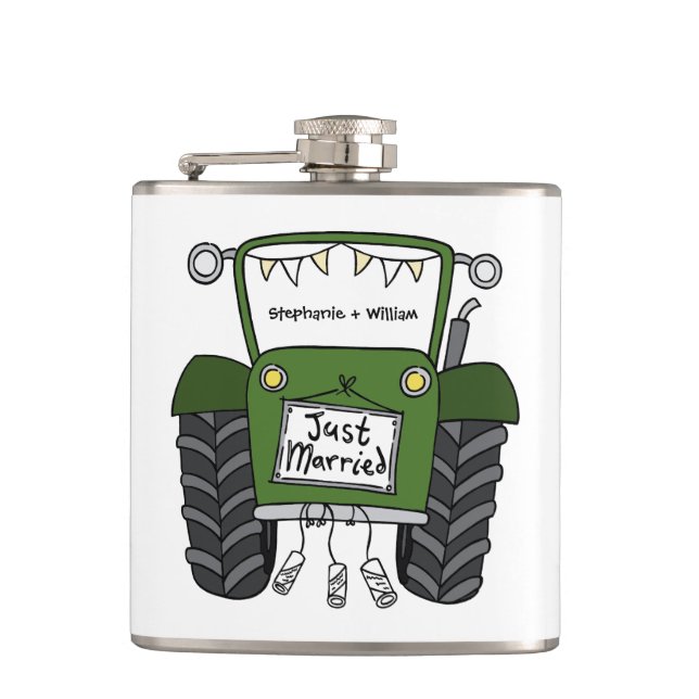Personlig Grönt Tractor Landsbyggsbröllop Gift Fickplunta (Framsidan)