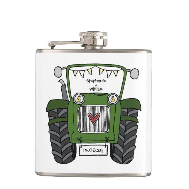 Personlig Grönt Tractor Landsbyggsbröllop Gift Fickplunta (Framsidan)