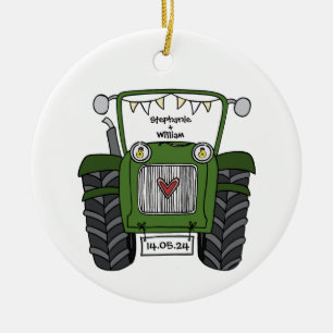 Personlig Grönt Tractor Landsbyggsbröllop Gift Julgransprydnad Keramik