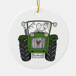 Personlig Grönt Tractor Landsbyggsbröllop Gift Julgransprydnad Keramik