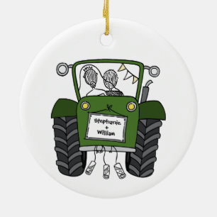 Personlig Grönt Tractor Landsbyggsbröllop Gift Julgransprydnad Keramik