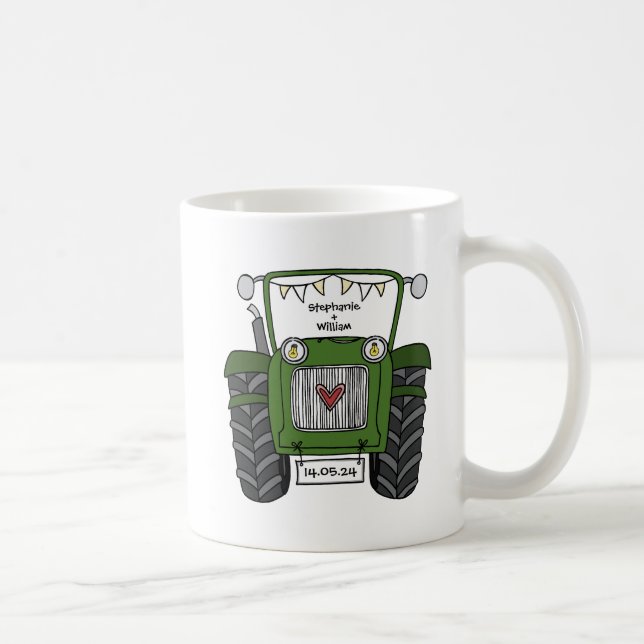 Personlig Grönt Tractor Landsbyggsbröllop Gift Kaffemugg (Höger)