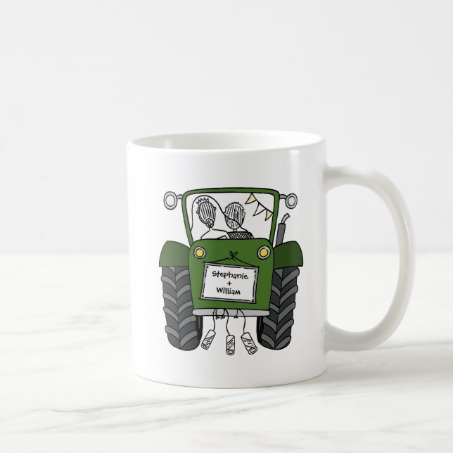 Personlig Grönt Tractor Landsbyggsbröllop Gift Kaffemugg (Höger)
