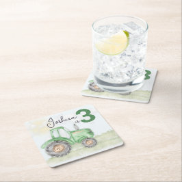 Personlig Grönt Tractor Theme Papper Underlägg Kvadrat