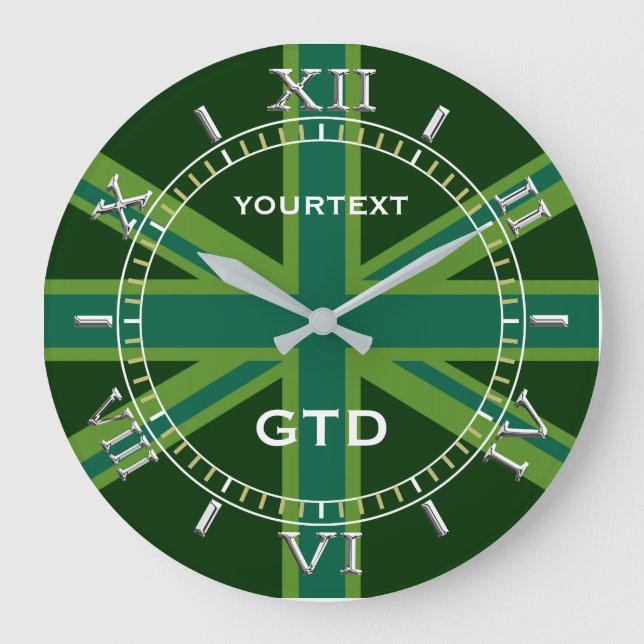 Personlig Grönt Union Jack British Flagga Dial Stor Klocka (Framsida)