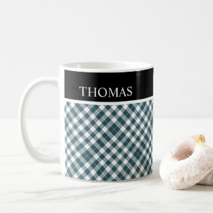 Personlig Grönt Vita Gingham-eget namn Kaffemugg