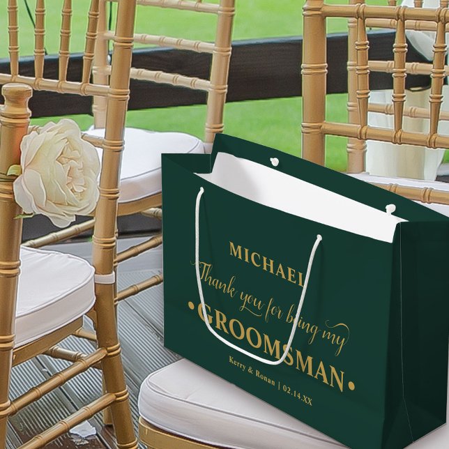 Personlig Groomsman Emerald Grönt Tack (Emerald Green Wedding Thank You Gift Bag for Groomsman)