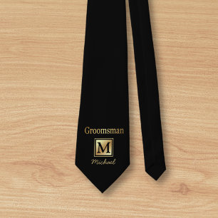 personlig groomsman guld skript black Neck Tie Slips