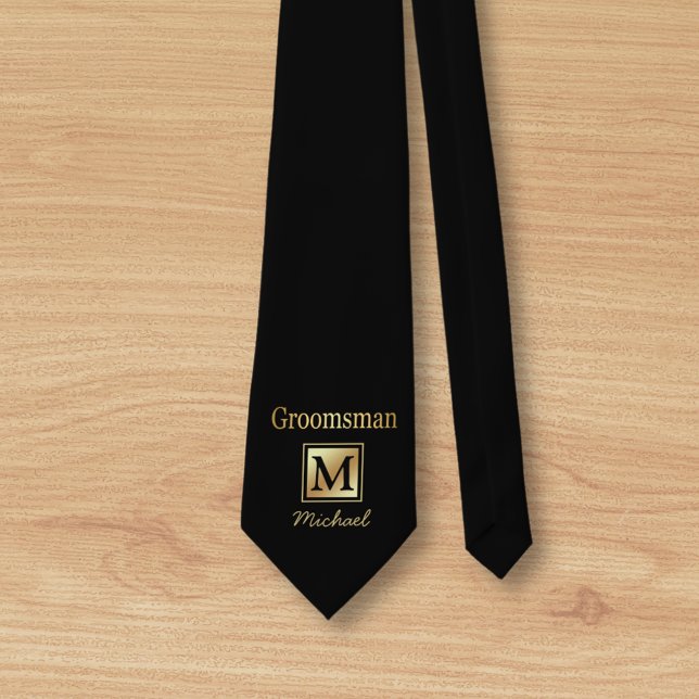personlig groomsman guld skript black Neck Tie Slips (Skapare uppladdad)