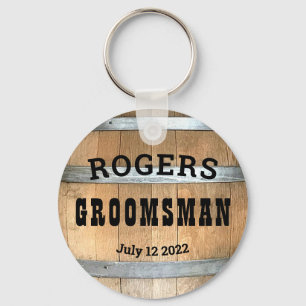 Personlig Groomsman Rustic Whiskey Barrel Nyckelring