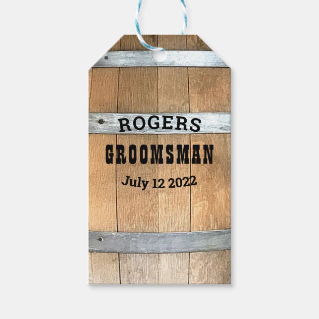 Personlig Groomsman Whiskey Barrel Presentetikett (Framsidan)
