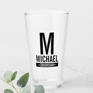 Personlig Groomsmans Monogram och Namn Glaskopp