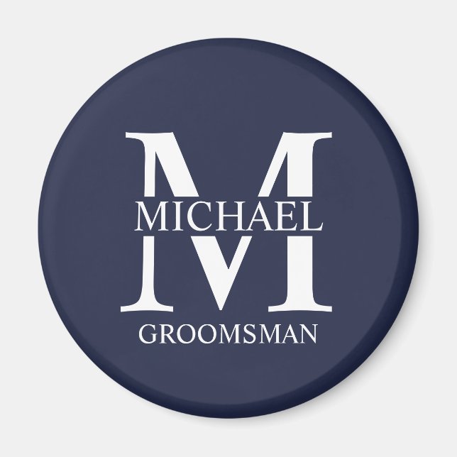 Personlig Groomsmans Namn och Monogram Magnet (Framsidan)